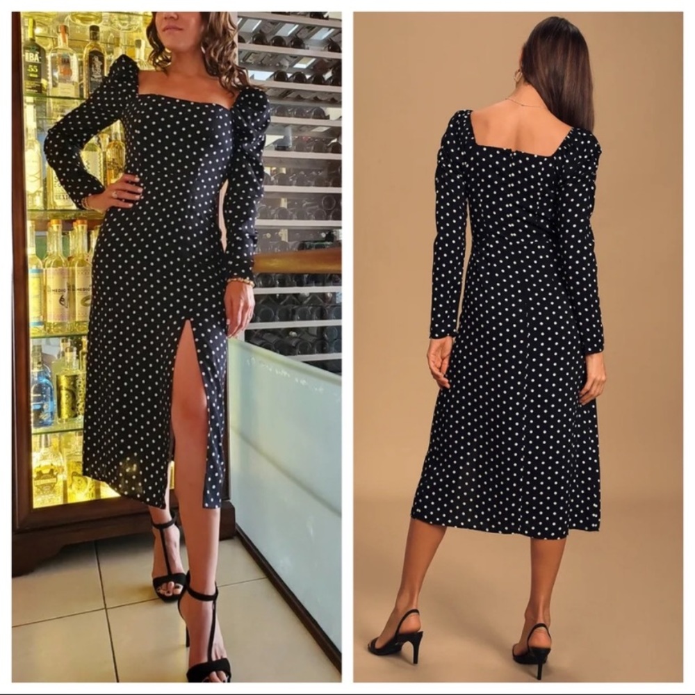 Lulu's Black and White Polka Dot Long Sleeve Dress